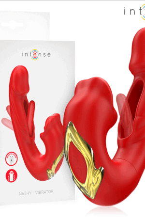 INTENSE - NATHY DOUBLE VIBRATOR WITH MULTIFUNCTION STIMULATING MOUTH RED