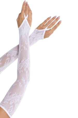 LEG AVENUE - EXTRA LONG FLORAL LACE ARM WARMER GLOVES WHITE