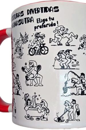 DIABLO PICANTE - WHITE KAMASUTRA POSITIONS MUG WITH RED HANDLE 370 ML