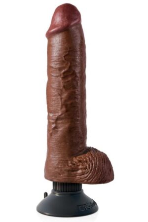 KING COCK - DILDO VIBRADOR CON TESTÍCULOS 25.5 CM COLOR MARRÓN