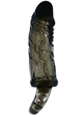 BAILE - FUNDA EXTENSORA PENE CON STRAP PARA TESTÍCULOS NEGRO 13.5 CM