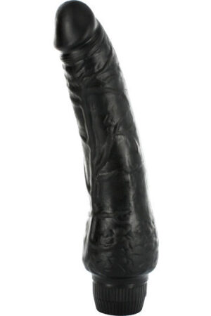 SEVEN CREATIONS - VINYL P-SHAPE VIBRATOR BLACK PENIS 20 CM