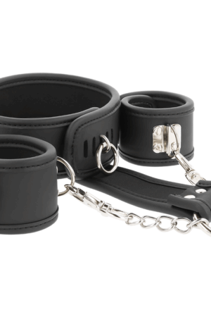 FETISH SUBMISSIVE - VEGAN LEATHER NECKLACE AND HANDCUFFS WITH NOPRENE LINING