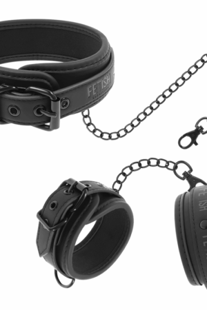 FETISH SUBMISSIVE - VEGAN LEATHER NECKLACE AND HANDCUFFS WITH NOPRENE LINING